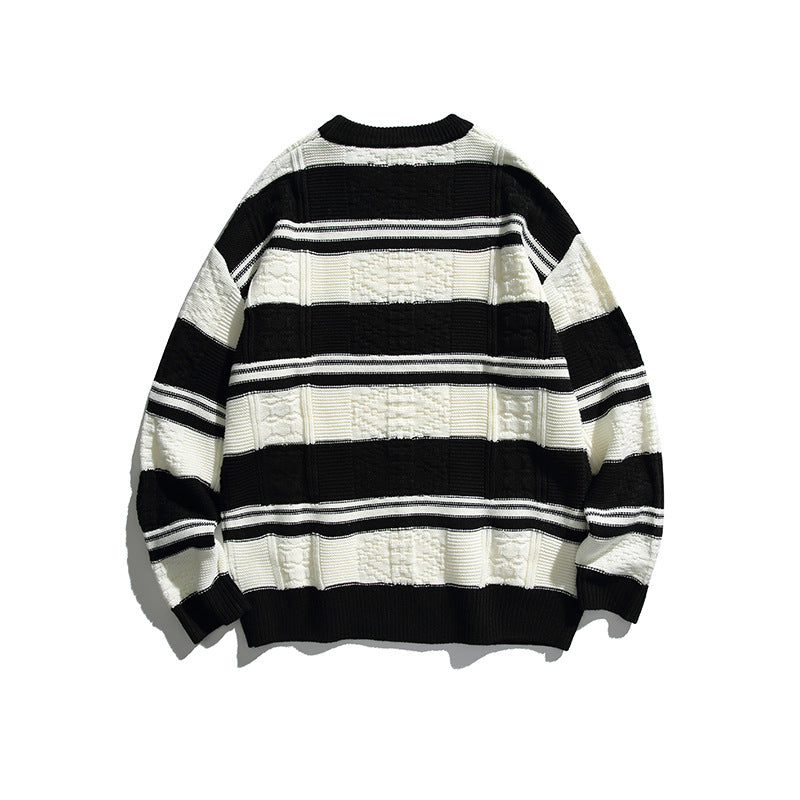 Mixed Color Stripe Pullover Sweater Japanese Style