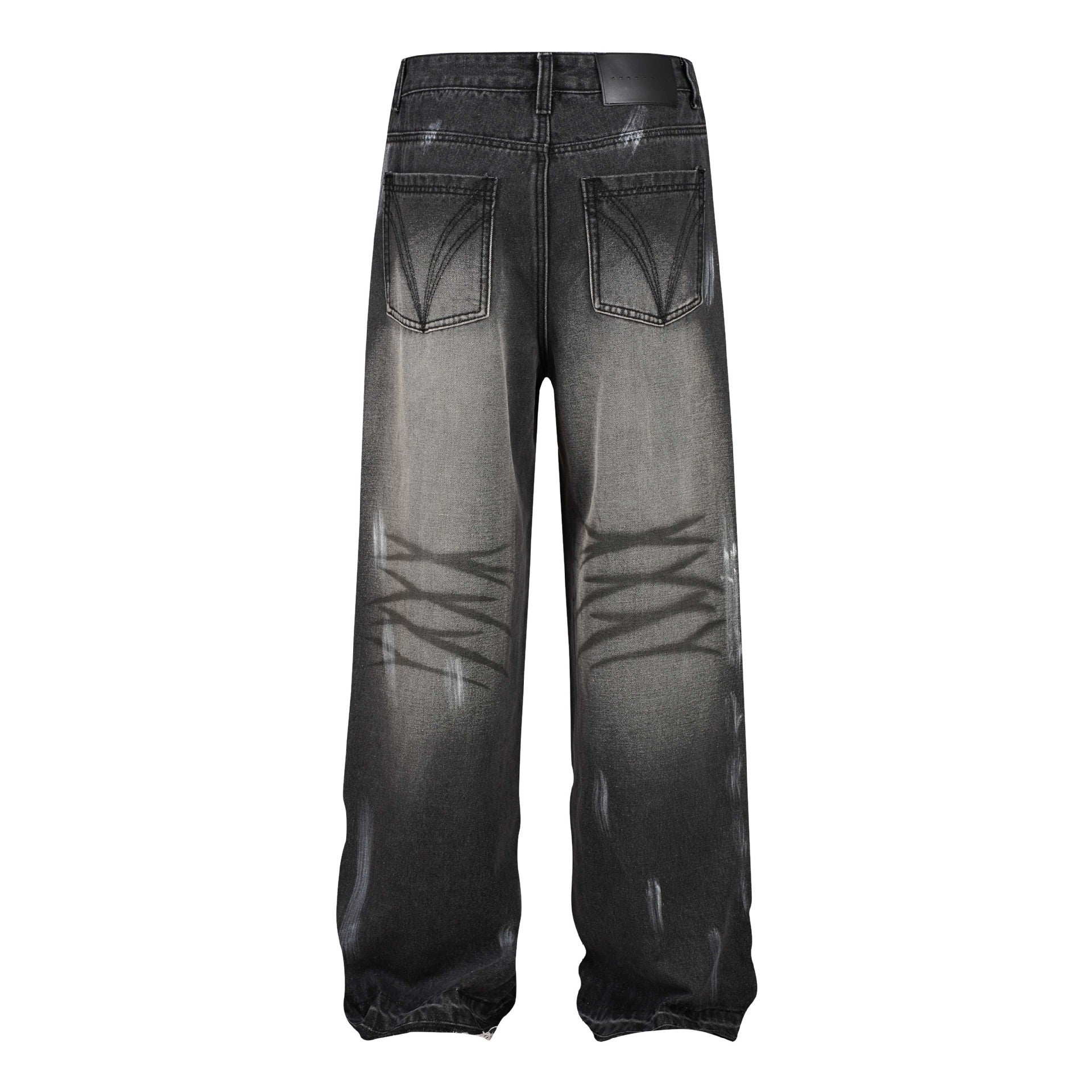 Retro Washed Distressed Graffiti Stitching Jeans Wide-leg Straight Trousers