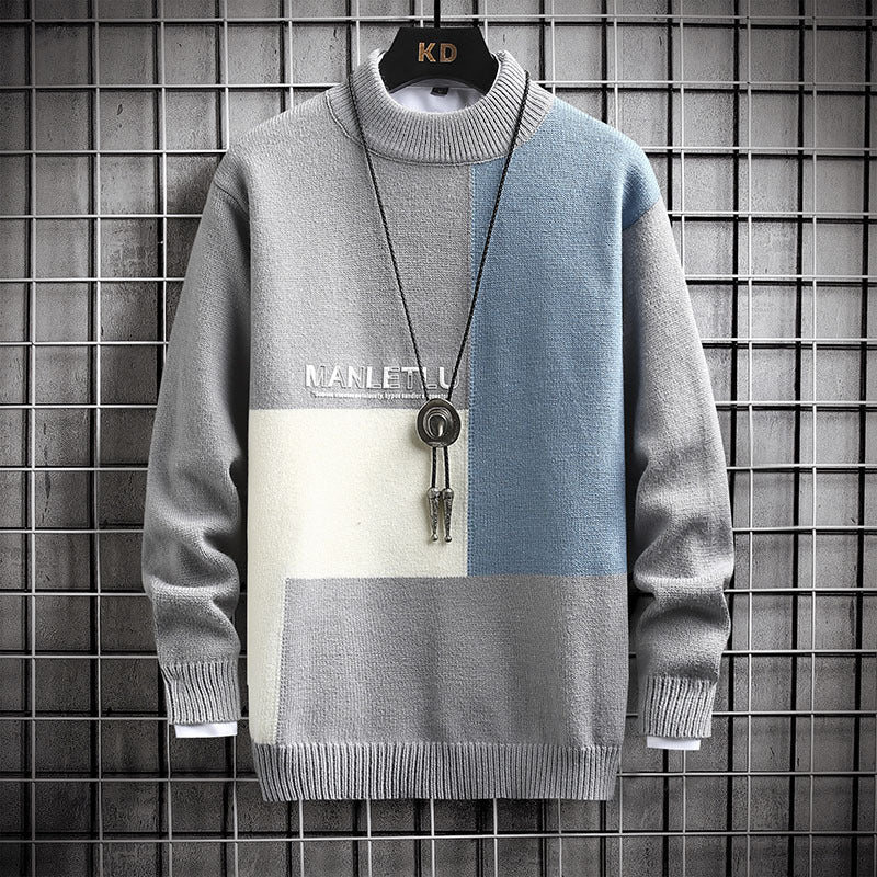 Trendy Men's Simple Stitching Round Neck Long-sleeved