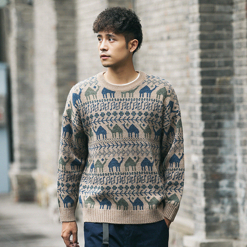 Men's Round Neck Knitted Loose Wide Version Luo Nan
