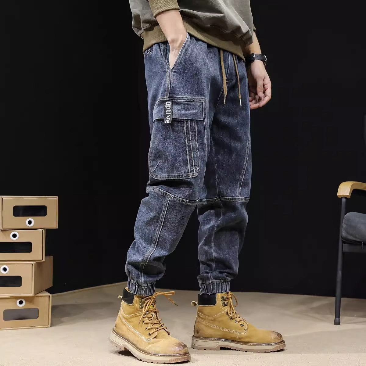 Men's Loose Retro Elastic Waist Jeans