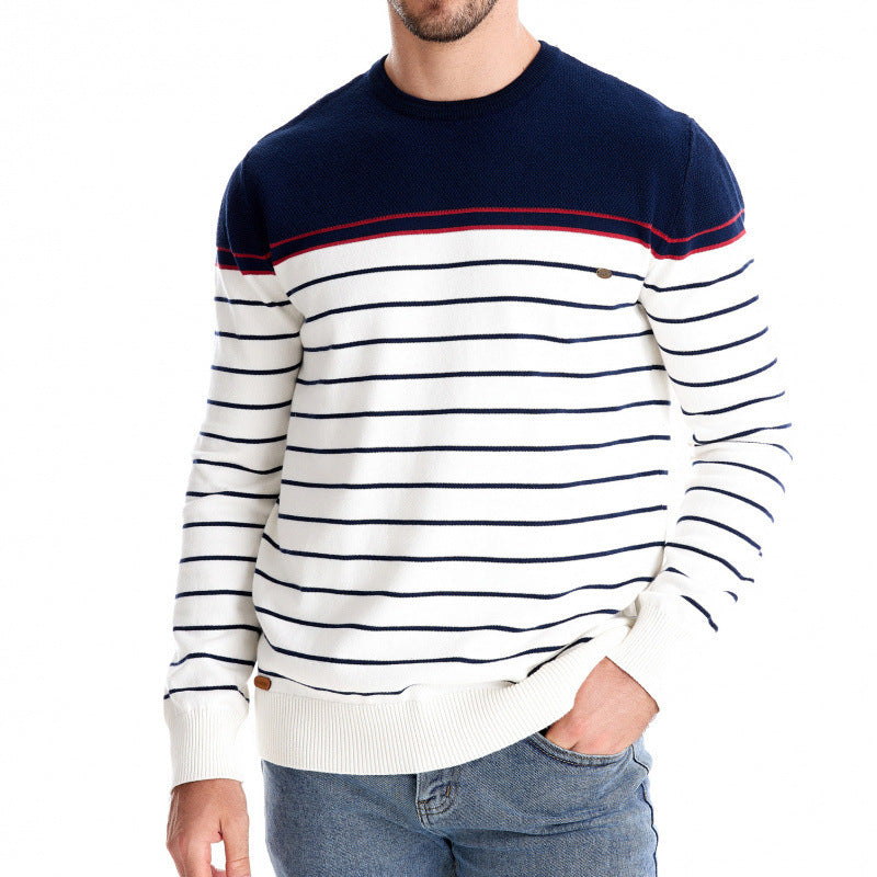 Striped Color Matching Long Sleeve Men's Knitwear sweater