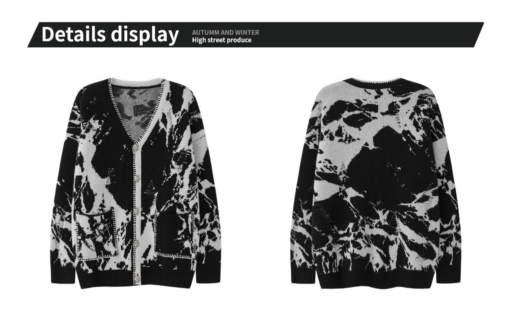 Snowflake Ripped Niche V-neck Knitted Tup Cardigan