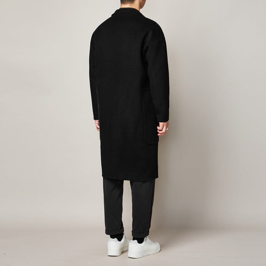 Men's Color Contrast Stitching Long Woolen Coat