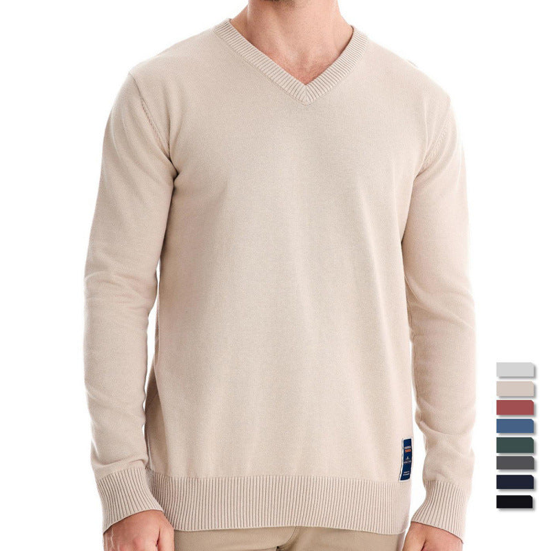 Autumn And Winter Pure Cotton Solid Color Hoodie V-neck Trendy Men's Clothing Sweater
