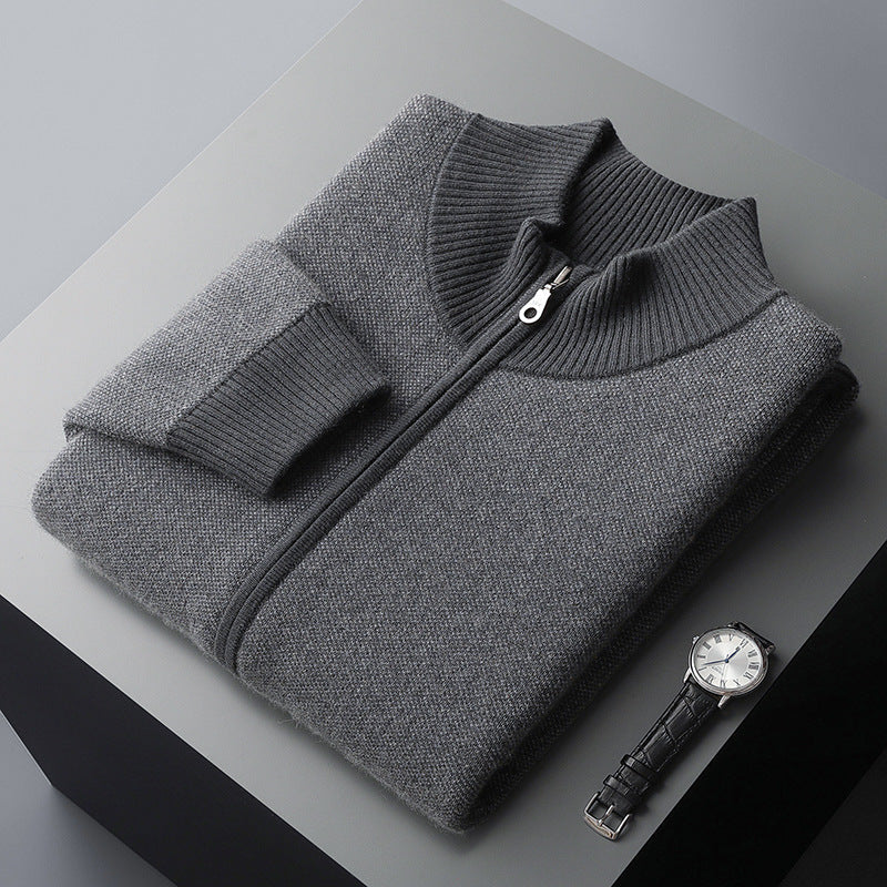 Cashmere Thickened Men's Half Turtleneck Zipper Knitted Cardigan