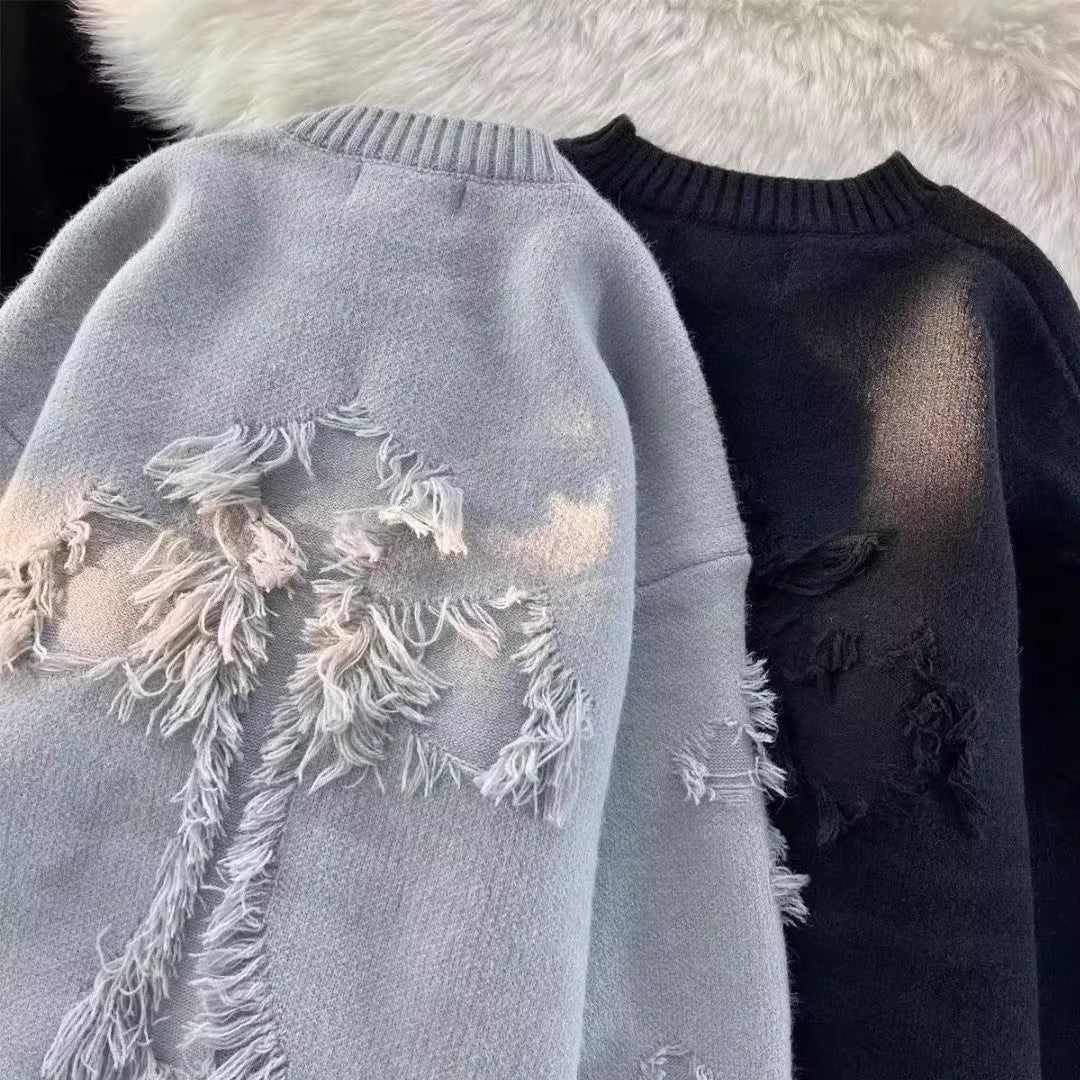 American High Street Fashion Brand Cross Ripped Sweater