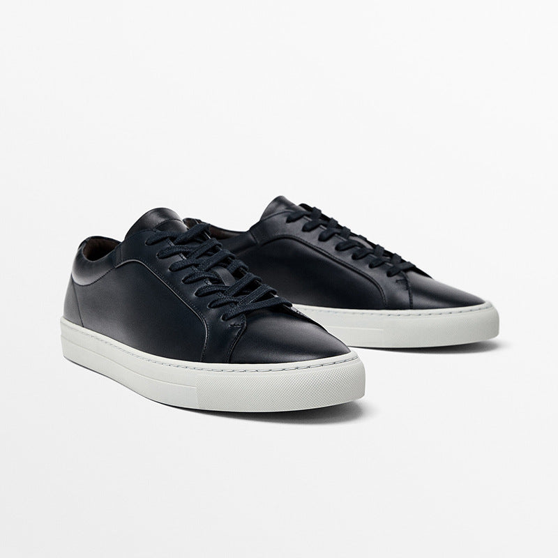 Simple Lace Sports Leather Lace-up Flat Bottom Casual Sneakers
