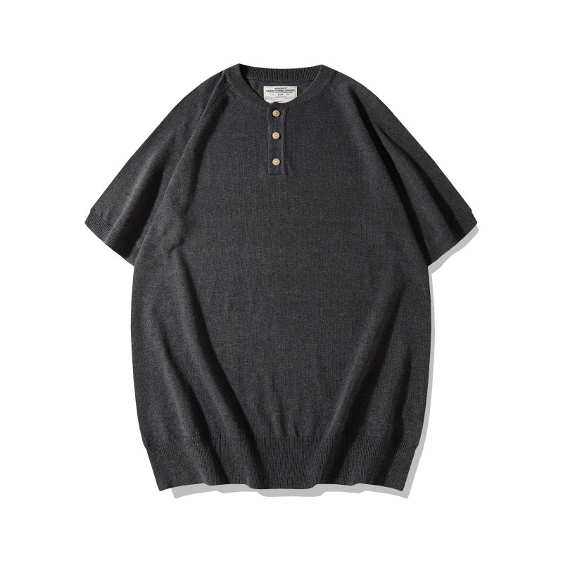 Heavy Thick Knitwear Henry Collar T-shirt