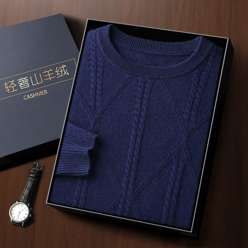 Autumn And Winter New Round Neck Diamond Lattice Twisted Cashmere Men's Sweater