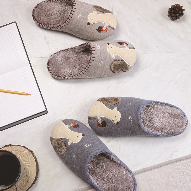 Cute Cartoon Squirrel Affixed Cloth Embroidered Slippers Indoor Non-slip Couple Platform Slippers