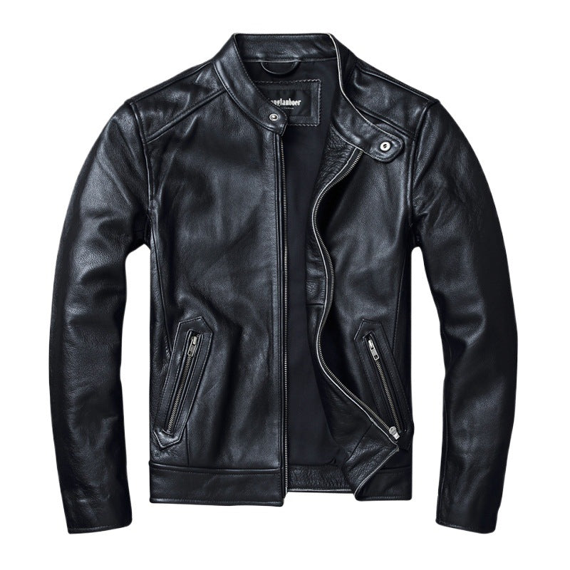 Men's Stand Collar Retro First Layer Cowhide Coat Jacket