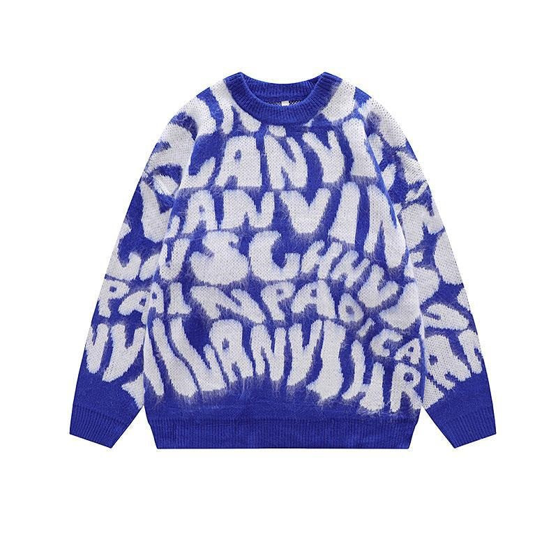 Plush Alphabet Jacquard Pullover Sweater For Men And Women