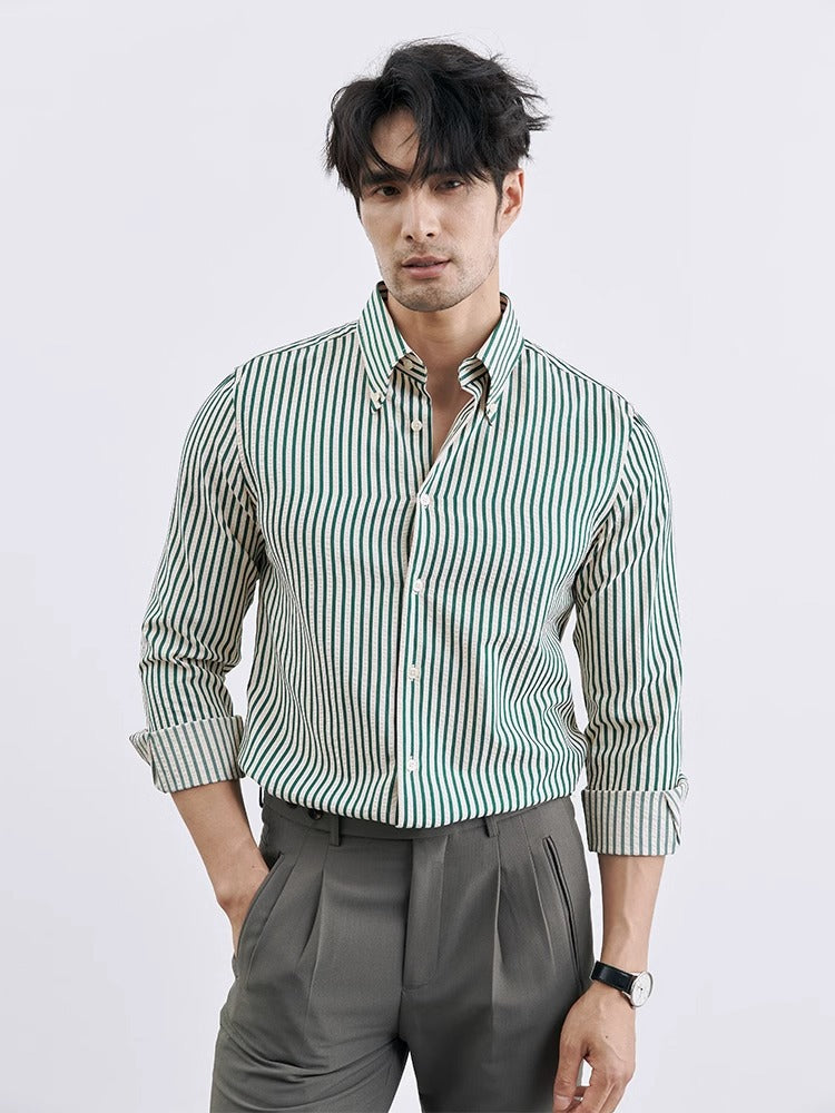 Men's Korean-style Vertical Stripes Trendy Pu Shuai Shirt Business Casual Shirt