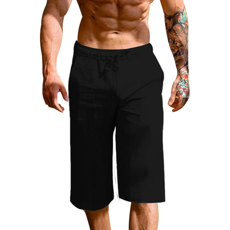 Loose Linen Cotton Breathable Cropped Pants For Men's Sports And Casual Wear
