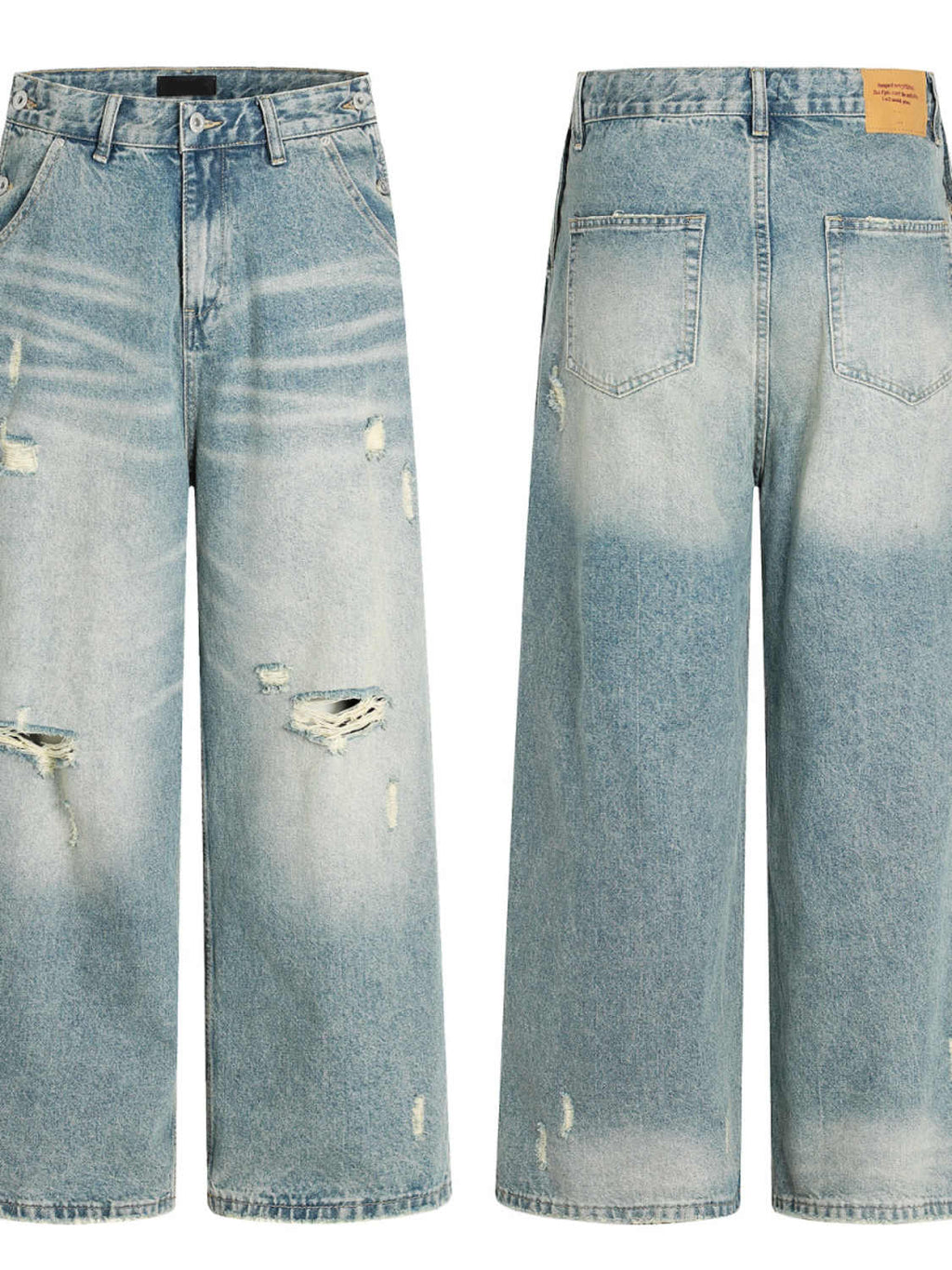 Water Washed Hole Jeans Summer Loose Straight