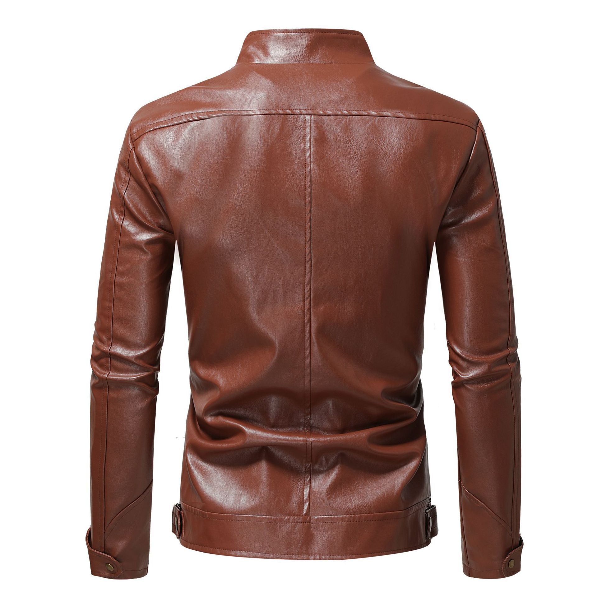 Men's Leather Coat Stand Collar Double Zipper