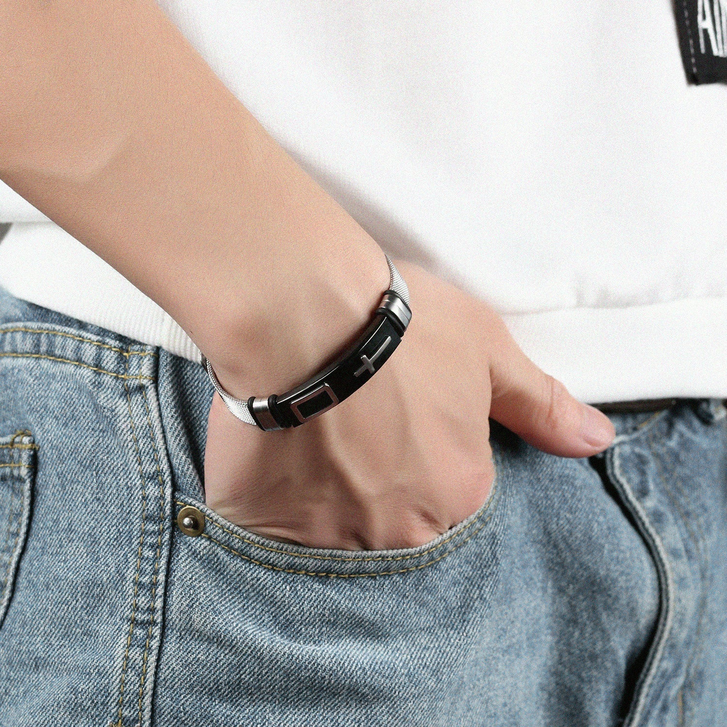 Gold Cross Titanium Bracelet