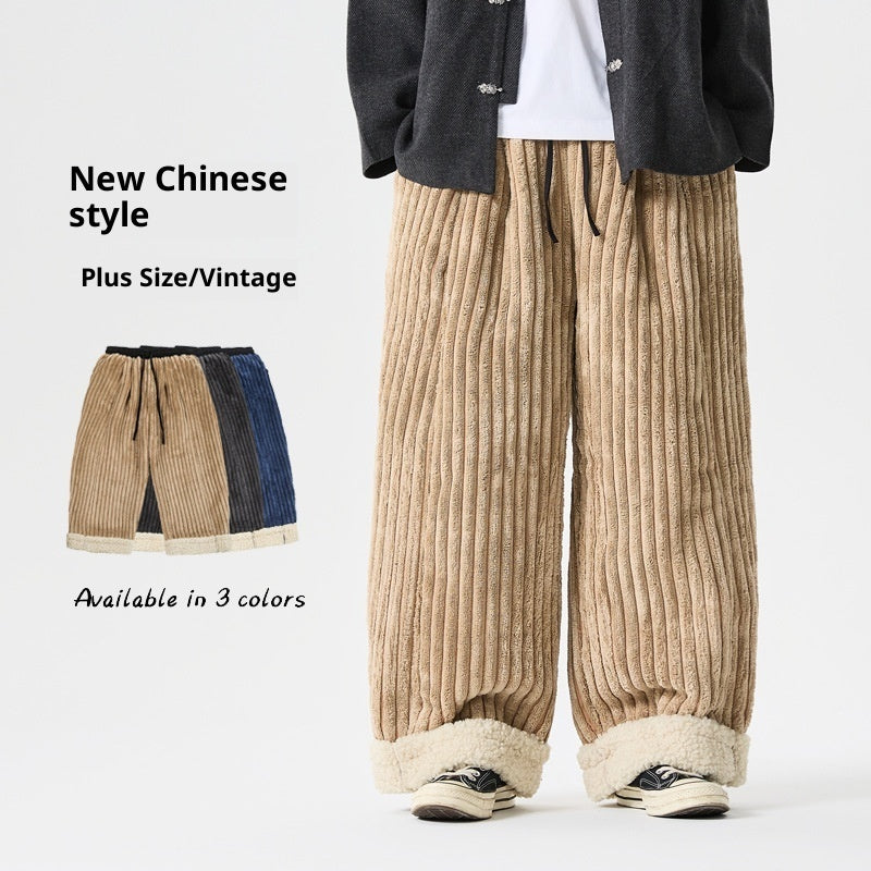 Winter Plus Size Loose Velvet Thickened Wide Leg Retro Trousers Tide
