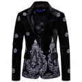 Velvet One Button Men's Silver Embroidery Suit Dress