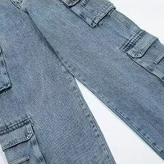 American Street Hip Hop Style Multi-pocket Workwear Jeans