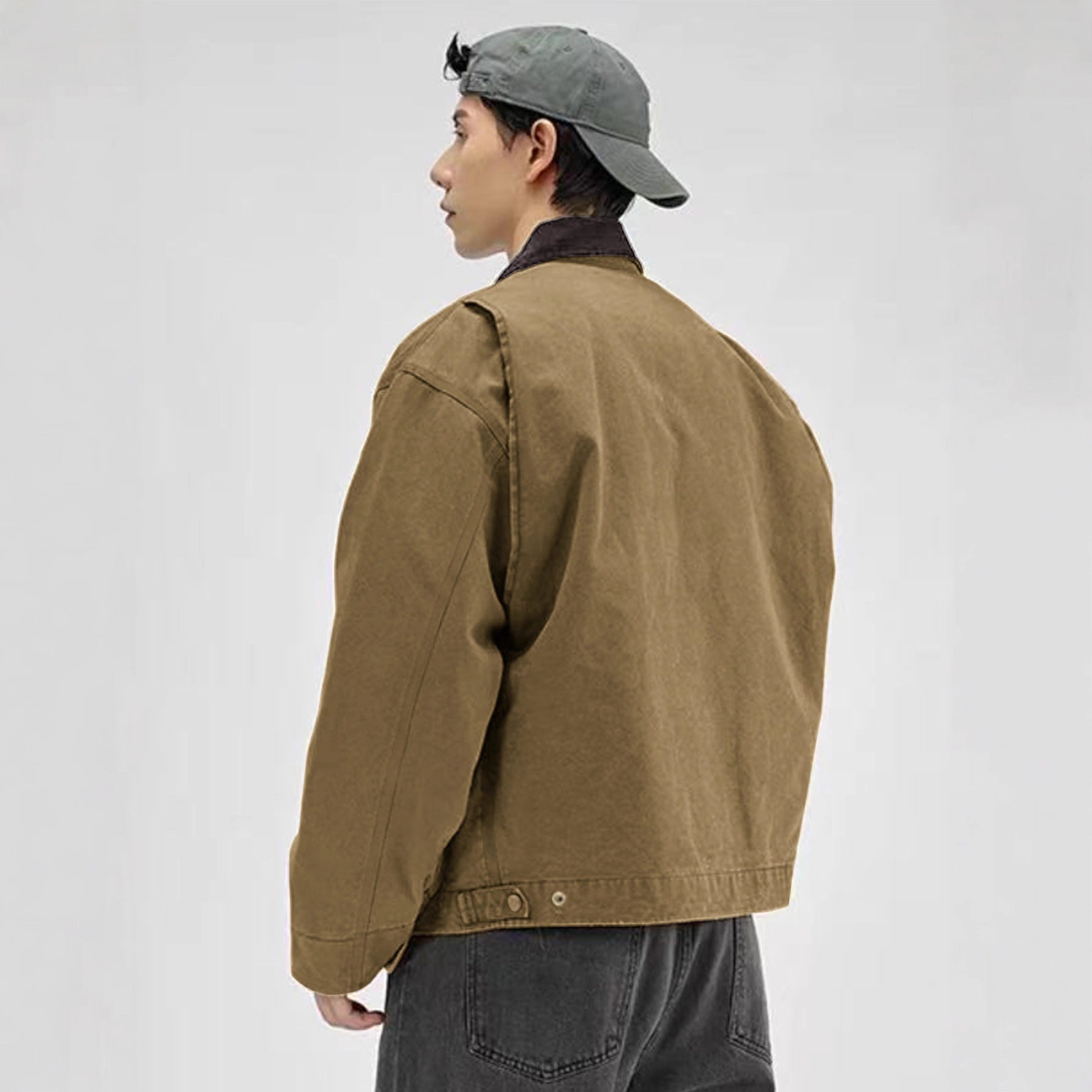 Men's Tooling Washed Jacket Spring And Autumn Color Turn-down Collar Coat