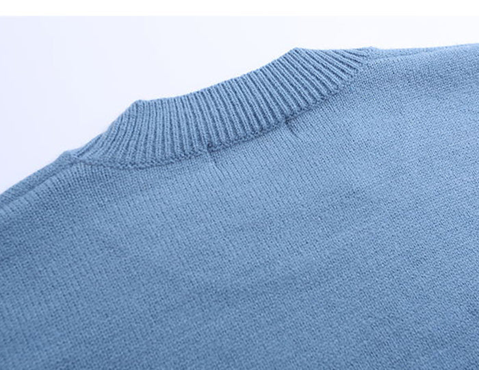 Embroidered Crew Neck Sweater Men's Retro Loose Student Couple Base