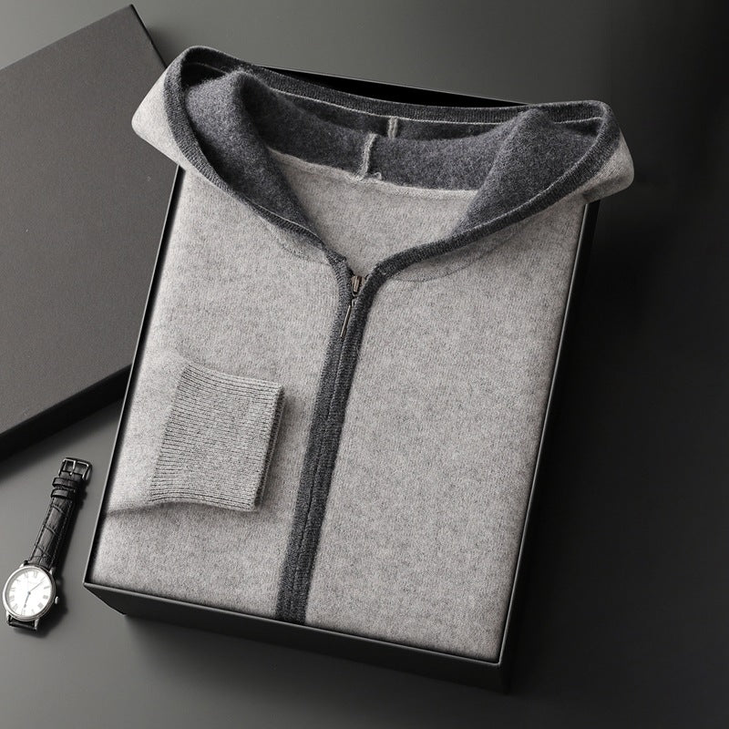 Casual Zip-up Hooded Cashmere Cardigan Sweater