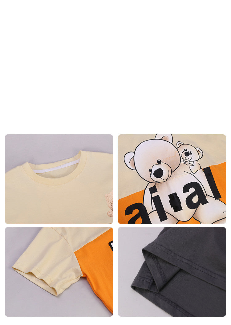 Children's Hip Hop Loose Contrast Color Cartoon Print Half Sleeve Top