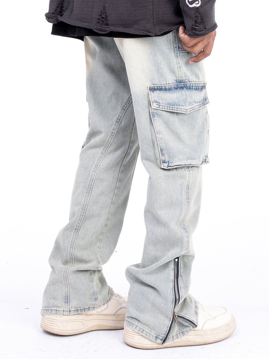 American Style Autumn And Winter Washed Old Micro Elastic Jeans With Zipper