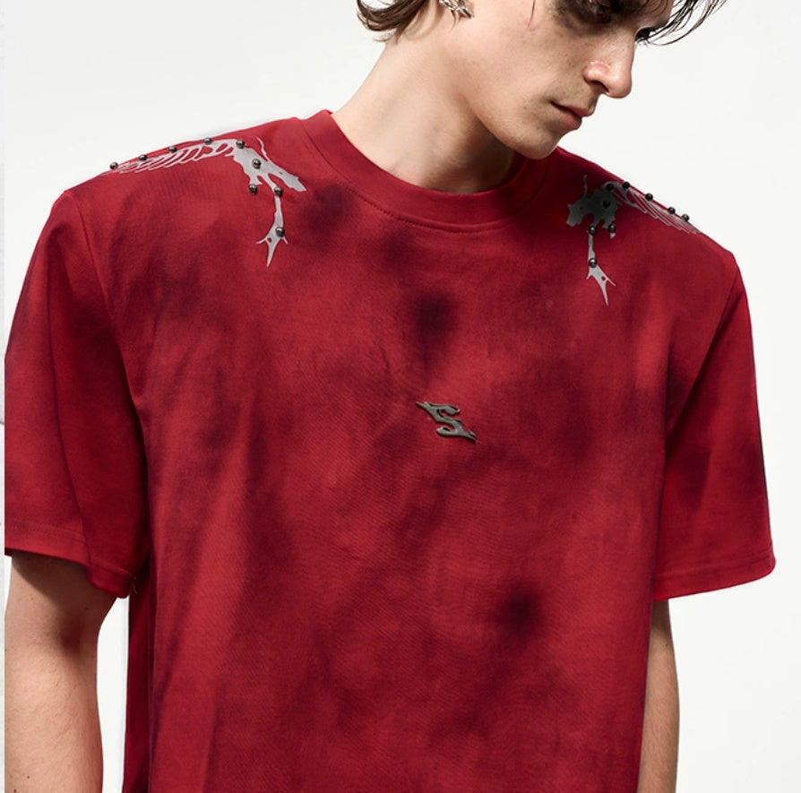 Rivet Backbone Spirit Snake Padded Shoulder Short Sleeve