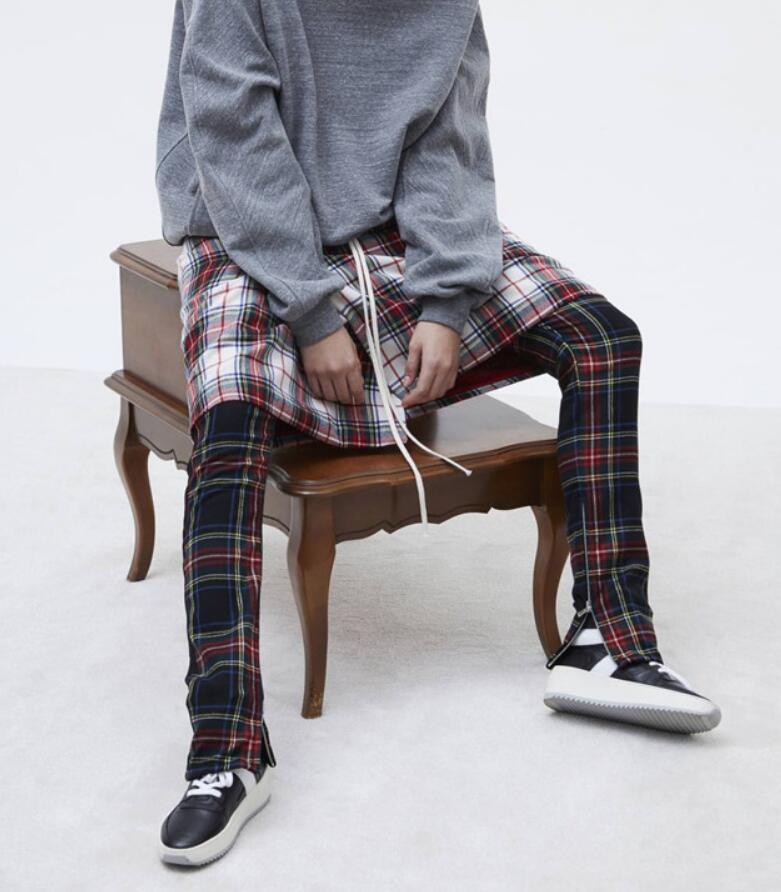 Men's and women's autumn and winter new plaid bar stitching zipper pants Biebi same paragraph casual pants
