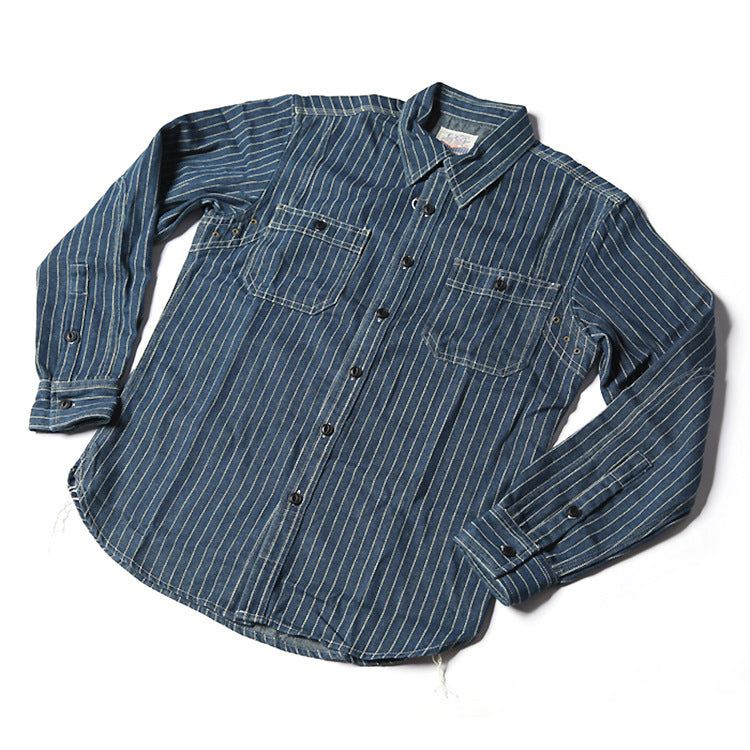 Striped Long Sleeve Tooling Shirt Vintage Men