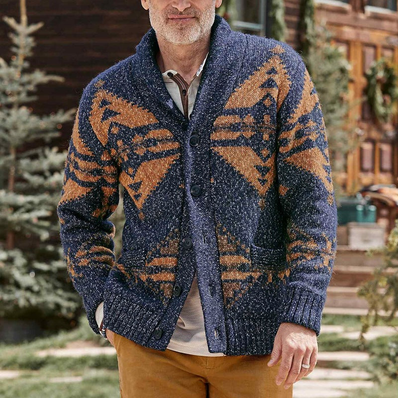 Men's Lapel Long Sleeve Cardigan Mixed Wool