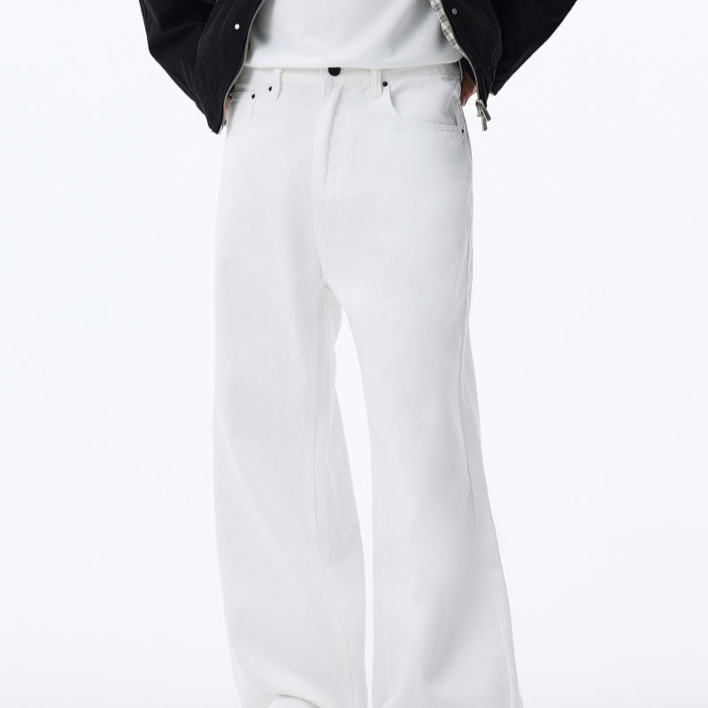Black Straight-leg Jeans With Fleece Lining For Autumn And Winter, American-style Casual Wide-leg