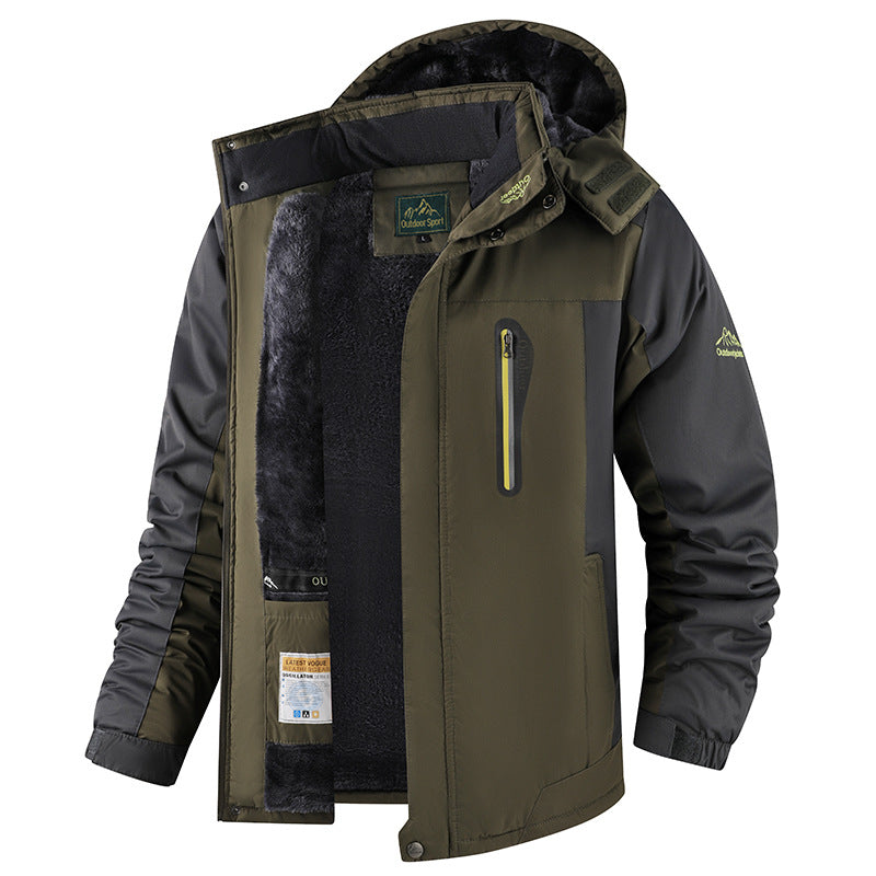 Fleece-lined Thick Jacket Men's Winter Mid-length Cotton-padded Coat