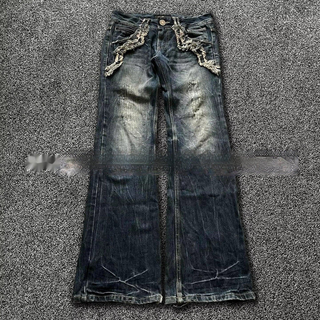 Spring And Autumn Washed Old Embroidered Jeans All-matching Flared Pants