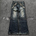 Spring And Autumn Washed Old Embroidered Jeans All-matching Flared Pants