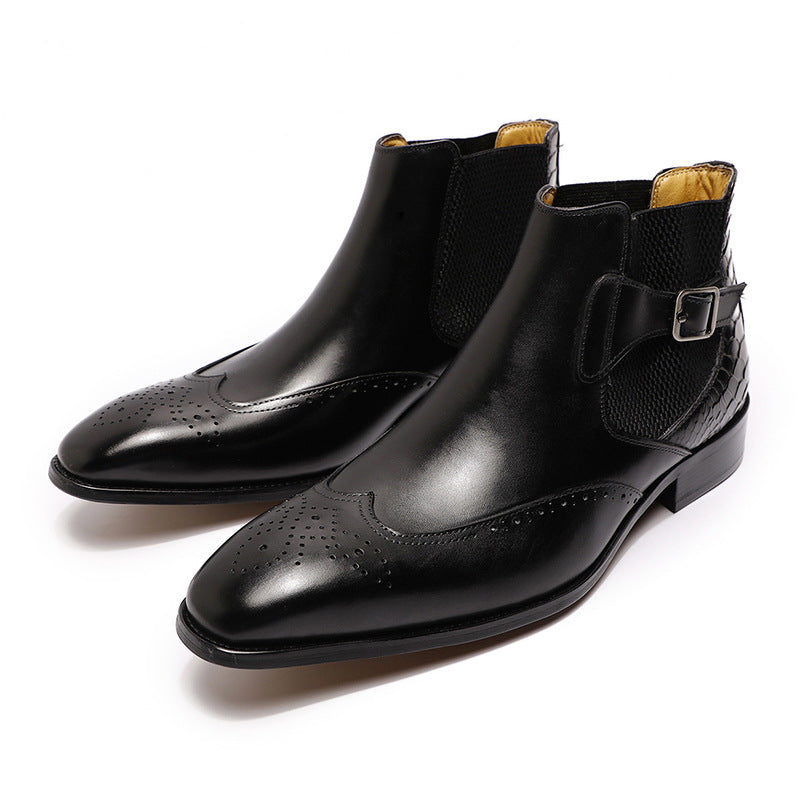 Men's Fashion High-Top Leather Boots With Carved Snakeskin Embossed