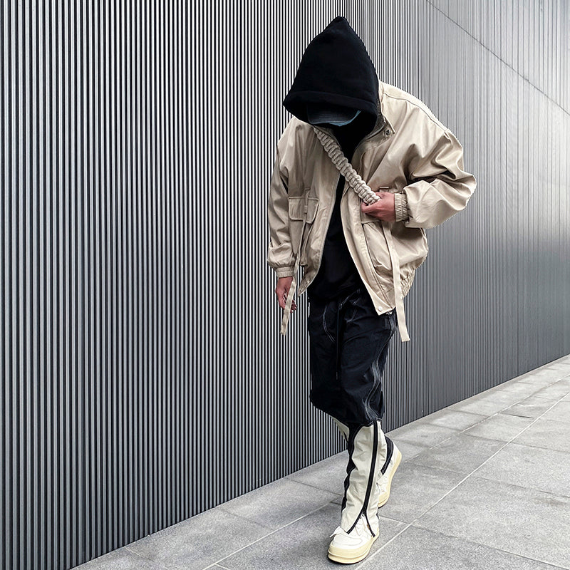 Nylon Trench Coat With Large Pockets And Streamers