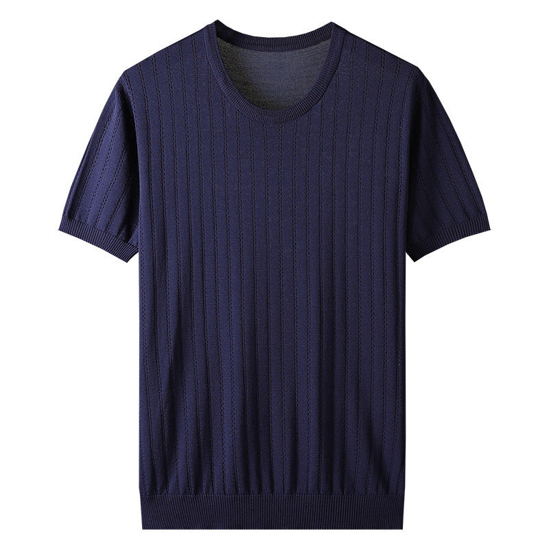 Hollow-out Knitted Casual Men's Short-sleeved Shirt