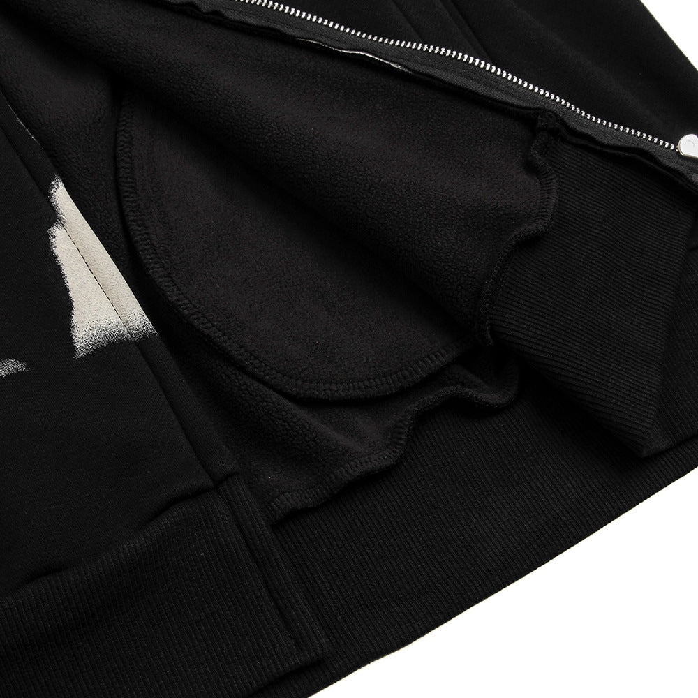 Depressed Abstract Printing Fleece Cardigan Sweater
