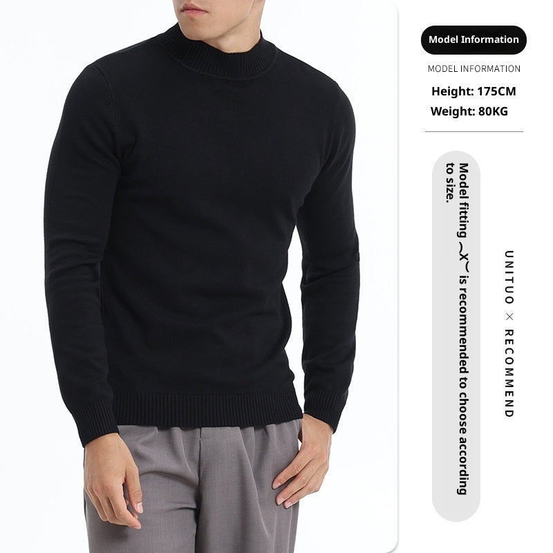 Autumn And Winter High-end Semi-turtleneck Sweater For Men, Solid Color Versatile Lazy Warm Knitted Undershirt