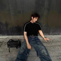 Worn Looking Washed-out Jeans Men's Loose Retro Wide Leg Trousers