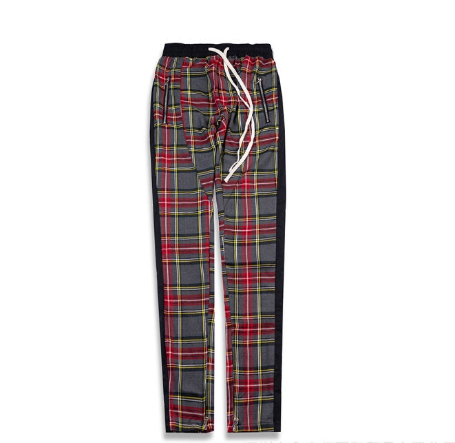 Men's and women's autumn and winter new plaid bar stitching zipper pants Biebi same paragraph casual pants