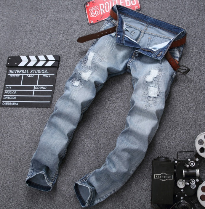 Light Blue Slim Fit Distressed Denim Joggers