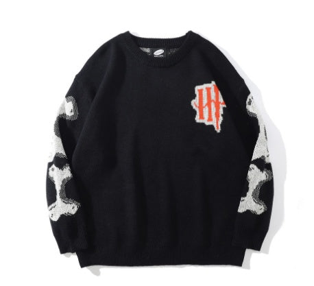 Skull Round Neck Long Sleeve Fashion Loose Oversize Pullover Sweater