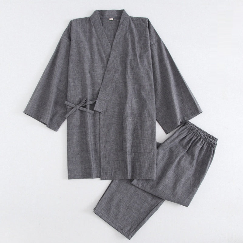 Cotton Washed Pajamas Suit Thin Striped Men's And Women's Japanese Couple Kimono Trousers Homewear Suit
