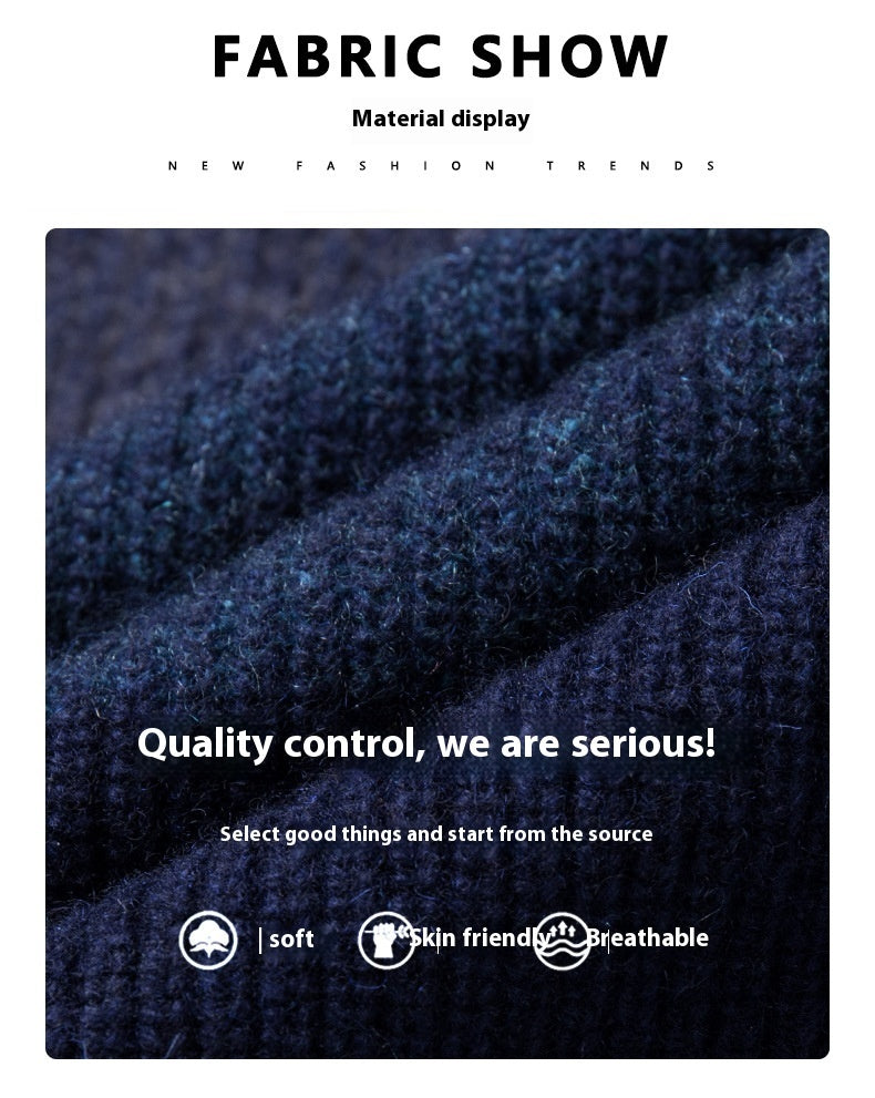 Middle-aged Worsted Round Neck Striped Casual Thick Sweater