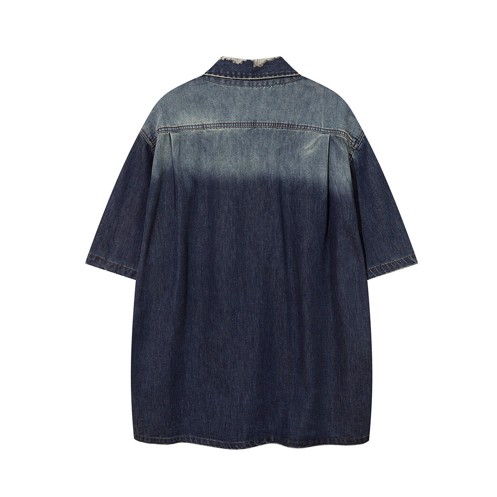 Retro Broken Zipper Short Sleeve Shirt